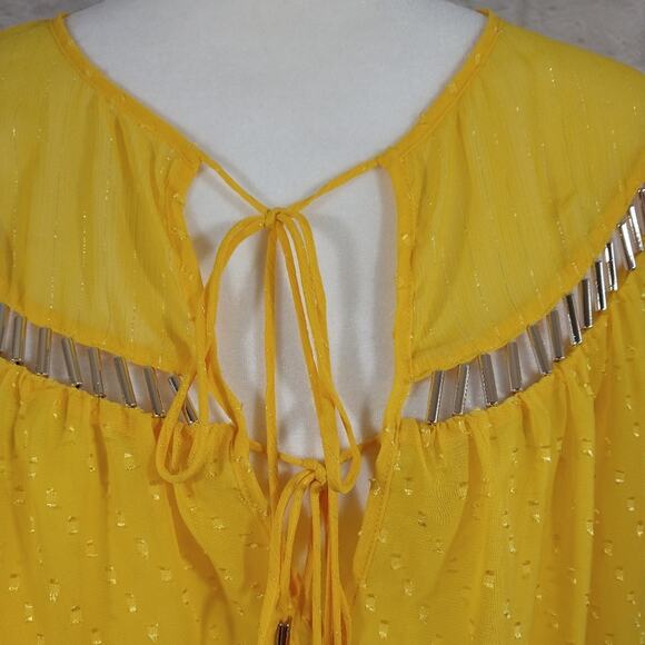 ML Finders Keepers Aspen Yellow Gold Oversized Dot Sheer Belle Top Blouse NWT S - Picture 5 of 11